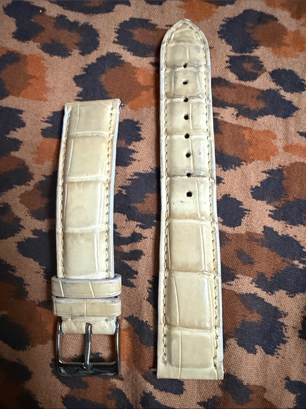 Beige Croc-Embossed Leather Watch Strap